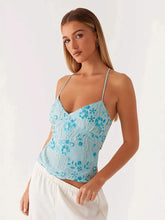 Load image into Gallery viewer, Green Shinny Sequins  Deep V Halter Vest Women Sexy Off Shoulder  Sleeveless Tops Chic Lady Sparkle Tank Tops