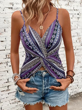 Load image into Gallery viewer, Women's sexy V-neck chain printed front twisted back camisole top, made of polyester fabric with spaghetti pattern