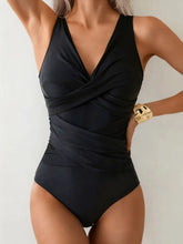 Load image into Gallery viewer, Sexy White Black Patchwork Swimwear Women Deep V Neck Cross Tummy Control One Piece Swimsuit Beach Bathing Suit Monokini 2026