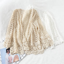 Load image into Gallery viewer, Open Lace Cardigan Crocheted Hollow Out Shrug Female Casual White Flower Floral Open Stitch Women Sweater Loose Knitted Outwear