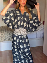 Load image into Gallery viewer, Elegant Plaid Printed Women's Dress V-neck Batwing Sleeve Waist Cinching Long Dress 2026 Spring Summer Casual Holiday Lady Robes