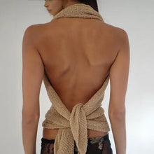 Load image into Gallery viewer, JadedLondon Gold Knitted Hollow out One Piece Top Hanging Neck Shoulder Multi-Way Holiday Style Strap Vest Polyester Fiber