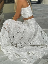 Load image into Gallery viewer, Spring Summer Holiday Boho Outfit Women Sexy O Neck Sleeveless Crop Top &amp; Maxi Skirts Set 2025 Fashion Embroidery Lace 2pcs Suit