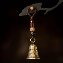 Load image into Gallery viewer, 1pc Vintage Brass Tibetan Buddhism Six-word Mantra Bell Keychains Lanyard Pendants Handmade Rope Car Key Chain Rings Hanging
