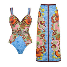 Load image into Gallery viewer, 2Pcs Printed Swimsuit Women Sexy Swimwear New Bikini With Long Skirt Female Biquini Push Up Swim Suit Bodysuit Beachwear CoverUp
