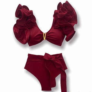 Two-Pieces Women Floral 2025 Push-Up Padded Bra Ruffles Bandage Bikini Set Swimsuit Swimwear Bathing Suit Beachwear Biquini