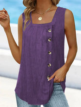 Load image into Gallery viewer, Summer New Women's Pleated Square Neck Sleeveless Swallowtail Button Tank Top for Women