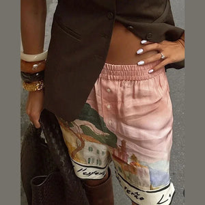 Holiday Printed Shirt Shorts Suits Women Casual Long Sleeve Lapel Button Shirt Loose Lady 2025 Summer Fashion Short Pants Set