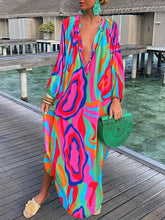 Load image into Gallery viewer, Autumn Women's Print Casual Dress New Fashion V-neck Long Sleeve Loose Holiday Party Long Dresses For Women Robe Femme 2024