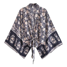 Load image into Gallery viewer, Happie Queens Floral Print Sashes Short  Kimono Women Fashion V Neck Batwing Sleeves Robe Lady Boho Bikini Cover-ups
