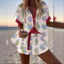 Load image into Gallery viewer, Fashion Print Beach Holiday 2-Piece Set Women Summer Short Sleeve Shirt Top + Wide Legs Short Women's Oversized Two-Piece Outfit