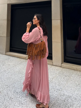 Load image into Gallery viewer, Elegant Solid Multiple Flounces Lace Up Dresses Chic Loose V Neck Full Sleeve Robes New Lady Summer Commute Vacation Gown 2025