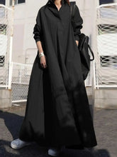 Load image into Gallery viewer, Women's Dress Autumn Long Sleeve Shirt Dress Loose Oversized Maxi Kaftan Woman Lapel Solid Half-Button A-line Sundress