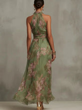 Load image into Gallery viewer, Fashion Sleeveless High Neck Ruched Waist Chiffon Flowy Evening Party Dress 2026 New Women Floral Print Halter Maxi Dress