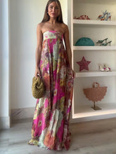 Load image into Gallery viewer, Casual Pleated Printed Strapless Maxi Dress Women Chic Sleeveless High Waist Loose Hem Long Dresses Summer New Lady Party Robes
