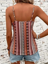 Load image into Gallery viewer, Women's sexy V-neck chain printed front twisted back camisole top, made of polyester fabric with spaghetti pattern