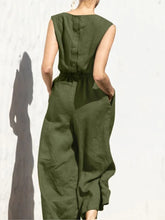 Load image into Gallery viewer, Cotton And Linen Jumpsuit Women Solid Color Sleeveless Pocket High Waist Wide Legs Jumpsuits Casual Commuting Ladies Bodysuits