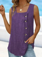 Load image into Gallery viewer, Summer New Women's Pleated Square Neck Sleeveless Swallowtail Button Tank Top for Women