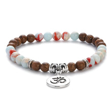Load image into Gallery viewer, New Classic Natural Wood Beads Bracelets For Women Meditation Prayer Sliver Om Pendant Bracelet Men Wooden Yoga Jewelry
