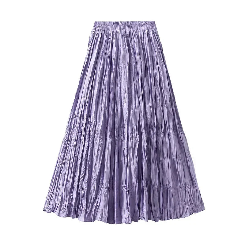 Light Luxury Irregular Slimming Pleated  A-line Skirt for Women High Waist Solid Color Loose Fashion Skirts Casual  Spring New