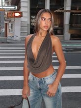Load image into Gallery viewer, Green Shinny Sequins  Deep V Halter Vest Women Sexy Off Shoulder  Sleeveless Tops Chic Lady Sparkle Tank Tops
