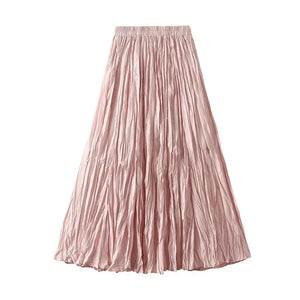 Light Luxury Irregular Slimming Pleated  A-line Skirt for Women High Waist Solid Color Loose Fashion Skirts Casual  Spring New