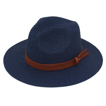 Load image into Gallery viewer, Summer Straw Sun Hat Panama Hats Grass Knitted Gift Hat Breathable Leisure Jazz Hat European American Style Straw Hat Beach Caps