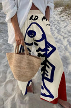 Load image into Gallery viewer, Ladies Beach Pants High Quality Pure Cotton Fabric Blue Fish Graphic Printing Chic Trend Fashion New Loose Wide Leg Trousers