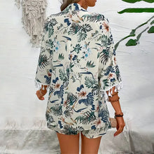 Load image into Gallery viewer, Two Piece Set For Women Outfits Open-front Cardigan Smock Flower Printed Beach Shorts Summer Suits Female Clothing Beachwear