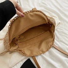 Load image into Gallery viewer, Summer Round Straw Women Vacation Woven Beach Shoulder Bag Large Capacity Hollow Out Simple Tote Bag
