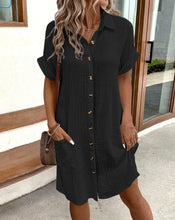 Load image into Gallery viewer, Vintage Women Solid Mini Dress Summer Fashion V-neck Three Quater Sleeve Cotton Linen Dress Ladies Casual Holiday Vestidos