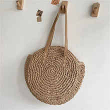 Load image into Gallery viewer, Summer Round Straw Women Vacation Woven Beach Shoulder Bag Large Capacity Hollow Out Simple Tote Bag