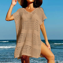 Load image into Gallery viewer, Knitting V-Neck Sexy Hollow Out Beach Bikini Cover-Ups Ladies Summer Vacation Casual Loose Beachwear Sunscreen Smock