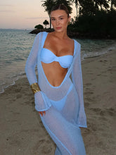 Load image into Gallery viewer, New Summer Solid Maxi Dresses Fashion Long Sleeves Deep Low Neck Back Hollow Out See Through Women Robes 2025 Chic Holiday Wear