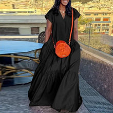 Load image into Gallery viewer, Plus Size VONDA Women Bohemian Dress 2025 Summer Sundress Solid Color Casual Short Sleeve Party Ruffled Vestidos V-Neck Robe