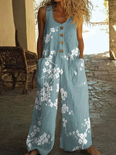 Load image into Gallery viewer, Vintage Print Buttons Sleeveless Jumpsuits Women Summer New Fashion Temperament Loose Wide Legs Jumpsuit Lady Commuting Clothing