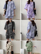 Load image into Gallery viewer, Women T-Shirt Shorts Suit Set Casual Tie Dye Loose tshirt and wide leg middle shorts with pockets female Soft Summer Shorts Sets