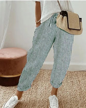 Load image into Gallery viewer, European and American Cross border Women's Summer New Fashionable Loose Stripe Printed Elastic Waist Drawstring Casual Pants