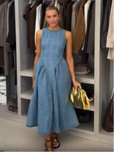 Load image into Gallery viewer, Sexy Women Backless Lace Up High Waisted Denim Dress Fashion O Neck Sleeveless A Line Dresses Spring Chic Lady Street Robes