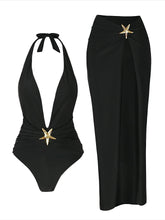 Load image into Gallery viewer, 2 Piece Swimsuits for Elegant Women Starfish One Piece Bathing Suits with High Split Skirt Cover ups Sexy Halter Bikini Sets K59