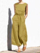 Load image into Gallery viewer, Cotton And Linen Jumpsuit Women Solid Color Sleeveless Pocket High Waist Wide Legs Jumpsuits Casual Commuting Ladies Bodysuits