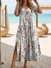 Load image into Gallery viewer, Elegant Summer Plus Size V-Neck Butterfly Print Dress - Split Hem Short Sleeve Women's Fashion