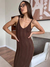 Load image into Gallery viewer, Trendix Knit Backless Dress For Women V Neck Slim Sleeveless Suspender Maxi Dress Vacation Sexy Beach Knitted Elegant Long Dress