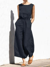 Load image into Gallery viewer, Cotton And Linen Jumpsuit Women Solid Color Sleeveless Pocket High Waist Wide Legs Jumpsuits Casual Commuting Ladies Bodysuits
