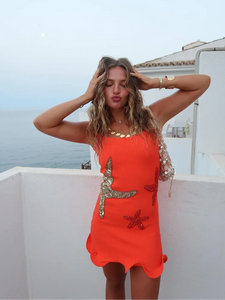 Sparkling Sequined Strap Women's Knit Mini Dress Elegant Shiny Sleeveless Bodycon Holiday Dresses New Female Beach Party Vestido