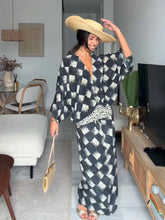 Load image into Gallery viewer, Elegant Plaid Printed Women's Dress V-neck Batwing Sleeve Waist Cinching Long Dress 2026 Spring Summer Casual Holiday Lady Robes
