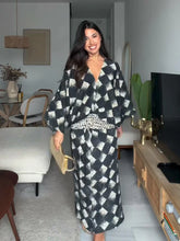 Load image into Gallery viewer, Elegant Plaid Printed Women's Dress V-neck Batwing Sleeve Waist Cinching Long Dress 2026 Spring Summer Casual Holiday Lady Robes