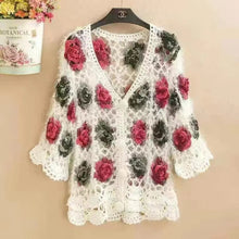 Load image into Gallery viewer, Three-Dimensional Flower Openwork Crocheted Sweater Cardigan Women&#39;s Spring And Autumn New Heavy Industry Joker Sweater 3XL Coat