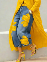 Load image into Gallery viewer, Streetwear Women's Floral Print High Waist Jeans Loose Fit Cropped Wide Leg Denim Pants Casual Trendy Plus Size Trousers