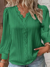 Load image into Gallery viewer, Elegant Summer Hollow Lace Patchwork Women Shirt Chic Blouse V Neck Long Sleeve Shirt Plain Lace Casual Basic Regular Tops
